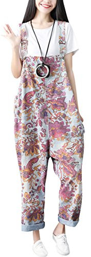 Youlee Donna Stampato Tute con spalline Pagliaccetti casual Salopette di jeans Style 1