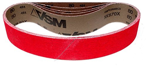 VSM XK870X - Cinta de lija (50 x 686 mm, grano P80, 5 unidades, grano cerámico agresivo para metal y acero inoxidable), base de tejido resistente, resistente al agua, bandas de lijado profesionales