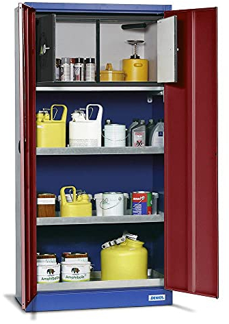 ASECOS Umweltschrank E (F) RAL 5010/RAL 3004 2xWB1xBW.S (St.bl.) zur Lagerung von gewässergefährdenden Flüssigkeiten mit Sicherheitsbox