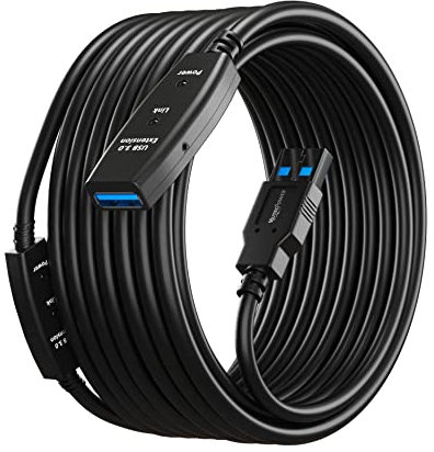 MutecPower 50 Feet Active USB Extension Cable 3.0 Male to Female with 2 Extension chipsets Signal Booster - Active Extension/Repeater Cord 15 Meters / 50 Feet (AC Power Supply Included)