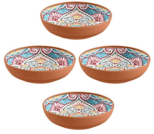 Purely Home Rio Corte - Outdoor/Camping/BBQ - Melamine Pasta & Cereal Bowls - Low Bowls Sets (4)