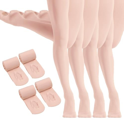 HETH Ballettstrumpfhose für Mädchen, Kleinkinder, ultraweich, Tanz, Ballett, wandelbare Strumpfhose mit Löchern, A-Rosa, 4 Paar, 5-8 Years