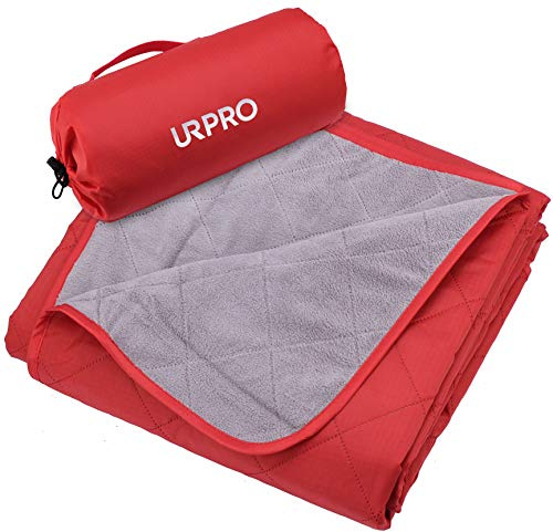 URPRO Coperta Impermeabile Calda da Esterno, Campeggio e Picnic - In Pile Con Borsa per Stadio, Spiaggia, Cani, Divano - Rosso