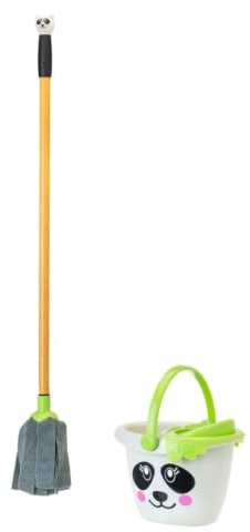 VIGAR Kids Set Fregar Niños Infantil con Cubo Polipropileno, Mopa Microfibra, Palo Acero, Set Limpieza Juguete 71 cm Ligero Manejable para Limpieza Hogar Niños 3 Piezas Juego Imitación - Panda