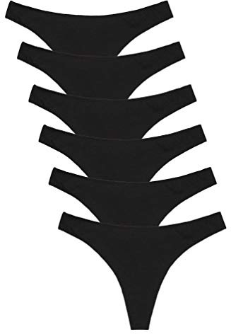 Channo Baumwolle Tanga Set Damen, Unsichtbare Frauen Unterwäsche, Nicht Abfärbender, Atmungsaktiver String Tanga 6er Pack, Schwarz, L/XL