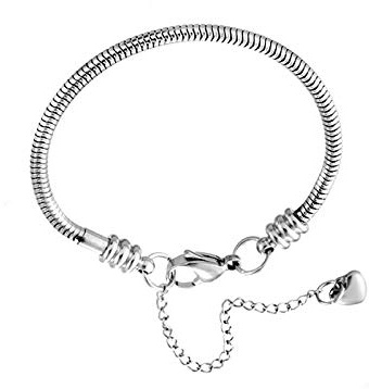 KunBead Heart Lobster Clasp Snake Chain Charm Adjustable Bracelets Compatible with Pandora Charms for Jewelry Making-6.7''
