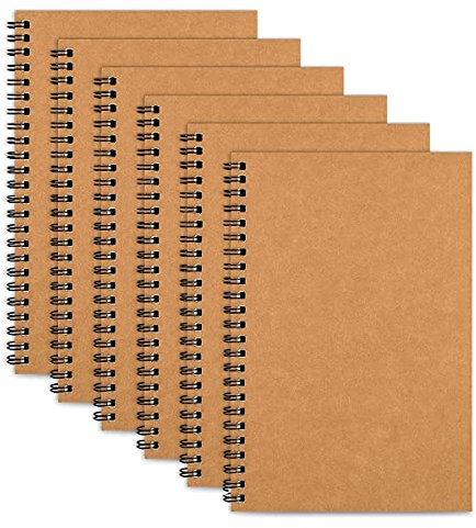 TSKDKIT 6 STK A5 Skizzenbuch Braun Sketchbook Notizbuch A5 Kariert Spiralblock 100 Seiten/50 Blatt Leerseite Skizzenblock Kraft Cover Papier Notizblöcke für Travellers Journal