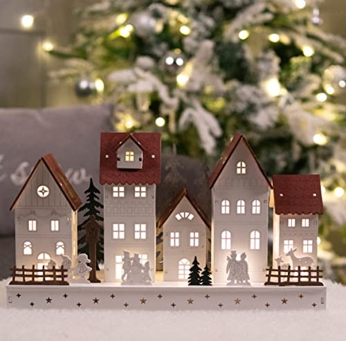 St Helens Home & Garden Battery Powered Wooden Light Up Festive Scene Under Lit with LEDs - create a wonderfully festive atmosphere
