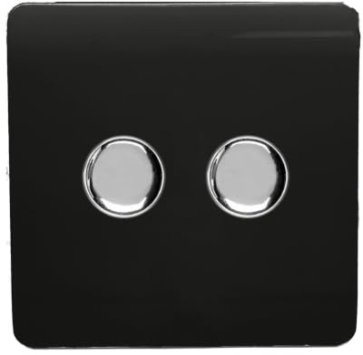 Trendi Artistic Modern Glossy Tactile 2 Gang 2 Way 120w LED Dimmer switch Piano Black