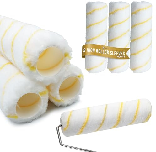 Nicholas Jack 9 inch Roller Sleeves, Pack of 3 Rollers for Painting Walls and Ceilings with 1.5 Standard Fitting − Professional Paint Roller Sleeve for Smooth Finish Emulsion Paint