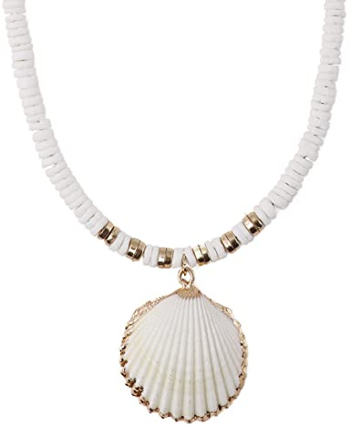 MINACHI Bohemian White Seashell Necklace, Summer Beach Shell Charm Necklace Gifts for Women