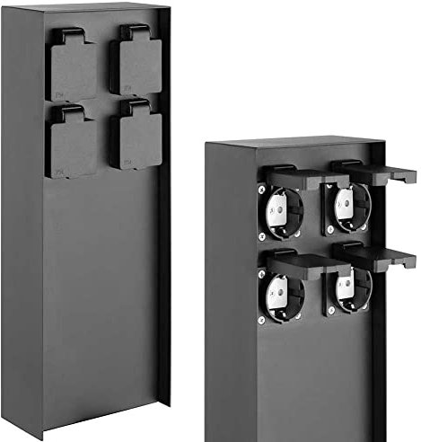 Bakaji Multipresa per esterno Colonna Presa Elettrica Giardino Palo Colonnina 4 Prese Shucko Impermeabili IP44 con Sportellino Struttura in Acciaio Fissaggio con Viti Altezza 40 cm Colore Nero