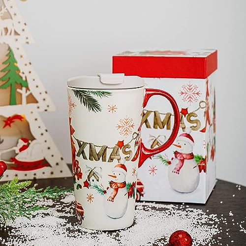 DUSVALLY Coffee Mug Coffee Cups Ceramic Mug with Box 17oz Large Mug Ceramic Tea Cup with Handle and lid,17oz,Xmas