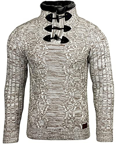 Subliminal Mode Pull Homme Grosse Maille Col Montant - Style Basique - Pull Over Tricoté Hiver Col Brandebourg Manches Longues - Idée Cadeau BX291
