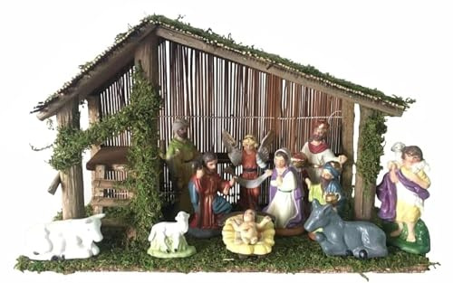 Rocky Mountain Goods 11 Piece Porcelain Nativity Set with Stable - 2”-5” Porcelain Figurines with 16” x 11 Stable - Nativity Set for Christmas Indoor - Jesus, Mary, Joseph, 3 Wisemen, Angel