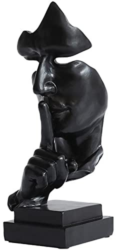 PIGPIGFLY Schweigen ist Gold Statue,Deko Figuren, Deko Wohnzimmer Modern Zum Hinstellen, Abstrakte Skulptur Polyresin, Geschenkidee（Schwarz）