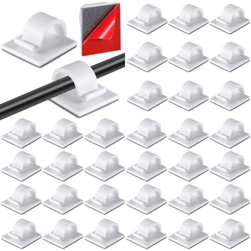 120 Pezzi Clip Fermacavi da Parete Clip per Luce a Filo Autoadesive Organizer per Cavi Gestione dei Fili per Casa Ufficio Auto Scrivania Comodino Luce da Esterno (Bianco, Large)