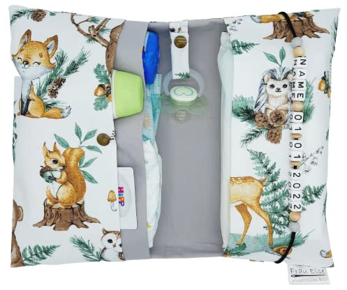 Große Windeltasche XXL mit Name Wickeltasche Waldtiere Fuchs Reh