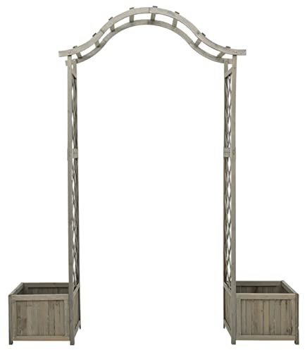 Tidyard Grey Wooden Pergola with Side Planters, Weather-Resistant, 175 x 40 x 204 cm, Garden Arch Decor Model316392