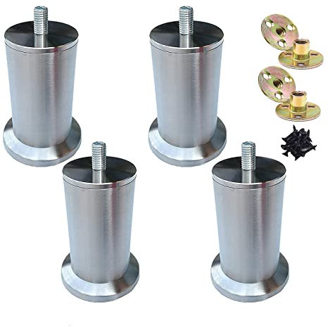 RHUAFET 4 Stück Möbelfüße Edelstahl Möbelbeine Metall Verstellbar Tischbeine Höhenverstellbar Runde Beine Möbelfüß Tisch Bett Schrank Sofa Beine Ersatzkabinettfüße (17cm, M8)