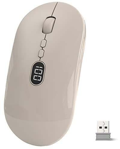 Kabellose Maus mit Akku-Display - 2.4G Ultra Slim Leise Funkmaus, Wireless Laptop Mouse mit Nano Empfänger, Ergonomisch, 1600DPI für PC/Window/Macbook - Milchtee