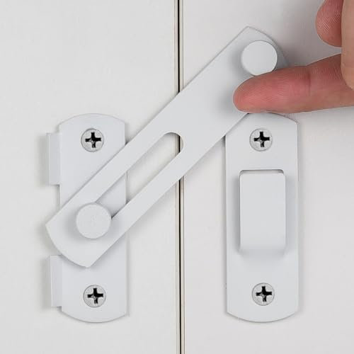 INIRET 10 Packungen Scheunentürriegel, 10 x 7 cm, mattweiß, Edelstahl, Klapptürriegel, zweifach gefaltete Türschloss, Schiebetürschloss, Torriegel, Weinschrank, Schranktürriegel, weißes Finish