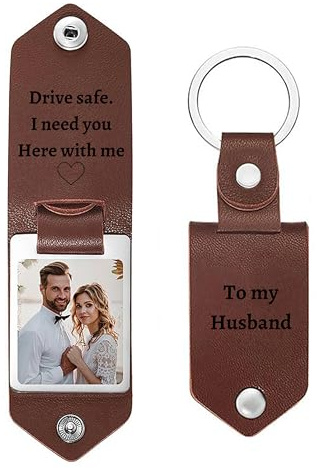 Eletizy Personalisierter Foto-/Text-Leder-Schlüsselanhänger für Männer/Freund/Vater/Ehemann, Vatertag, individuelles Bild, Fahrsicherheits-Schlüsselanhänger