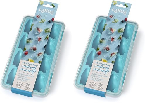Lékué Eiswürfelbereiter, Gummi, natürlich, türkis, einzeln, 22 x 11.4 x 2.6 cm (Packung mit 2)