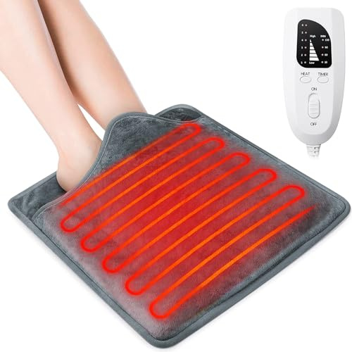 Fußwärmer Elektrisch，40x40cm, mit 6 Temperaturstufen und 4 Timer, Beheizter Plug-in-Fußwärmer, Fußwärmer-Schuhe, Heizkissen, Maschinenwaschbar, Schneller Fußwärmer für das Heimbüro (Dunkelgrau)