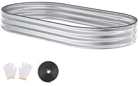 Patiobay Raised Garden Bed, 8x4x1ft Galvanized Outdoor Planter Beds with Safety Edging and Gloves, Oval Metal Planter Box for Gardening Vegetables Flowers Herb