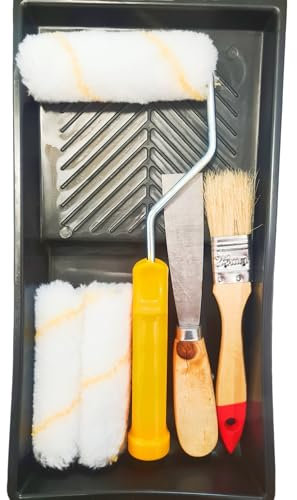 Super Mundo - 5pcs Set de Rodillos Pintura, Rodillos para Paredes y Techos, Bandeja, Brocha, Espátulas, Recambio de Rodillo(976)