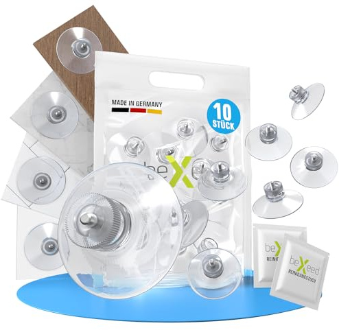 BEXEED Ventosa de 40 mm de diámetro [10 unidades] con rosca – Incluye paño de limpieza + tuerca – Ventosa extra fuerte – Ventosas para ventanas, cuarto de baño, cocina, cristal, azulejos – sin