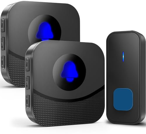 Kabol Wireless Doorbell, 300M Long Range Plug in Door Bells Wireless Cordless, IP65 Waterproof Electric Door Bell Kits, 55 Melodies, 5 Volume Levels, 1 Battery Operated Button and 2 Receivers