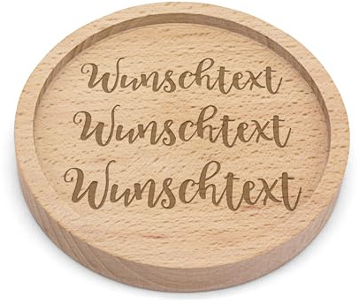 PrintPlanet® - Personalisierter Holz-Untersetzer mit Gravur - Untersetzer mit Namen personalisiert - Motiv: Wunschtext