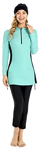 Muslim Swimming Suits for Women Islamic Modest Swimsuit with Hijab 3 Piece Long Sleeve Burkinis(L,J3)