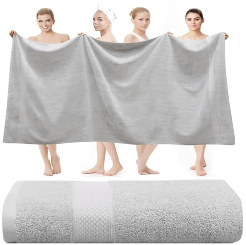 Wholesale Trade Dealz Super Jumbo Bath Sheet Massive Extra Large (150cm x 200cm, 600-GSM) Premium Soft Quality 100% Egyptian Cotton Huge Bath Sheets/Beach Towels (Silver)