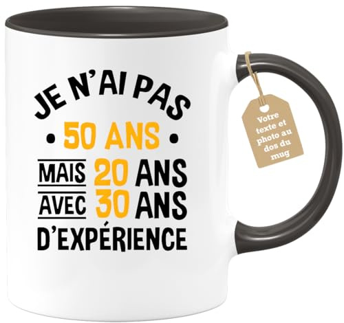 Café-Croissant - Mug Personnalisable Texte Photo Humour Anniversaire Cinquante Ans - Je N'Ai Pas 50 Ans Mais De L'Expérience - Cadeau Noël Original Cinquentenaire Tasse 1976 Homme Femme - Noir/Céramiq
