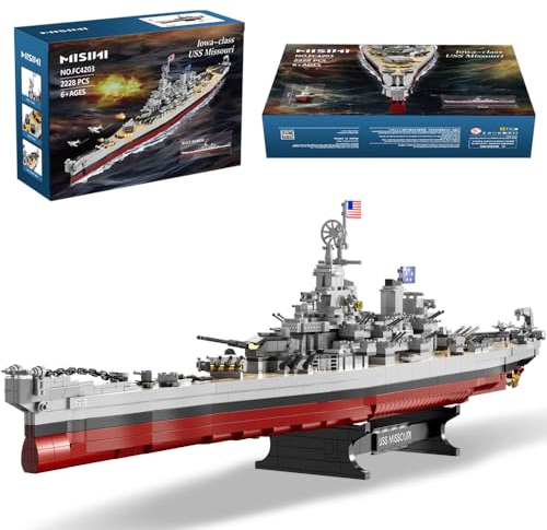 MISINI M6320 Military Series WWII Battleship Klemmbausteine Technik, 2228 Teile USS Missouri Battleship, Groß MOC Spielzeug Schiff Geschenkbauset für Erwachsene (Iowa)