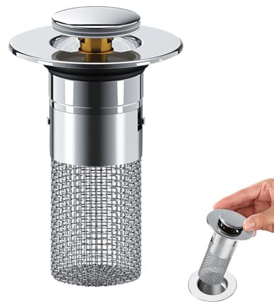 Bodenablauf Filter Aus Edelstahl, Badewannenstöpsel, Abflussstopfen Waschbeckenstöpsel für 34-40mm Abflussloch, Abflussstopfen mit Haarsieb, Universal Pop Up Abflusssieb für Badezimmer und Küche (A)