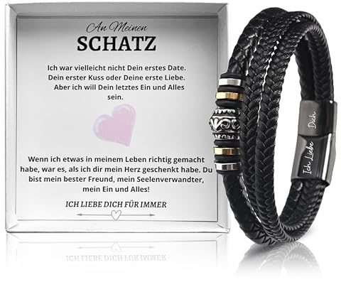 Ahnona Geschenke Für Männer - Ich Liebe Dich Geschenke für Freund, Lederarmband Herren, Geburtstagsgeschenk Für Ihn, Mit Gravur (23cm Breit)