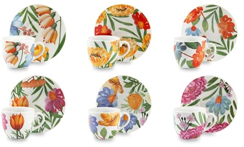 Excelsa Blooming Set 6 Tazzine da Caffè, Porcellana, Capacità 70 ml, Multicolore