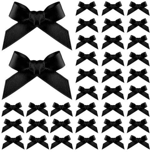 100st Mini Schleifen zum Basteln, 40x10mm Kleine Schleifen Niedlich Klein Geschenkschleife zum Nähen Verpacken von Geschenken Hochzeitsgeschenken Geschenkbox Dekoration (Schwarz)