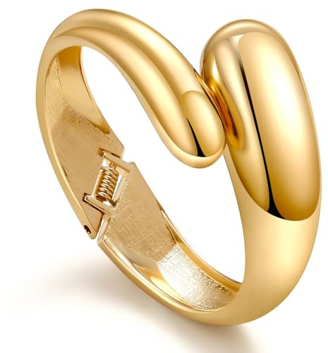 APUUESN Tropfen armbänder für Damen, Wassertropfen Breite Armreif, Verstellbares Offenes klobig Armbänder,Gold,Silber,2-Größe