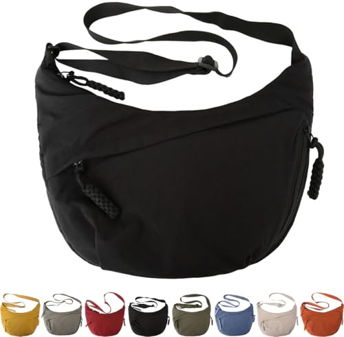 XINGNIAO Halbmond Umhängetasche für Damen, Verstellbarer Schultergurt Halbmond Tasche für Wasserabweisend, Large Nylon Halbmond Schultertasche, Minimalistische Halbmond Umhängetasche Schwarz