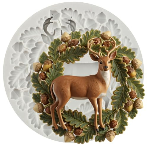 MINFEIDMS Moule en silicone en forme de cerf de Noël, feuilles de houx et | Moule à chocolat en forme de pomme de pin pour décoration de gâteaux en pâte à sucre pâte à sucre argile polymère