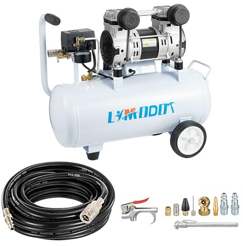 Quiet Air Compressor, Only 68dB, 5 Gallon Steel Tank, 2.8CFM @ 90PSI, Oil-Free, Electric Air Compressor Perfect for Woodwork Nailing, Garage, Car, Pneumatic Tool, Includes 11 Accessories