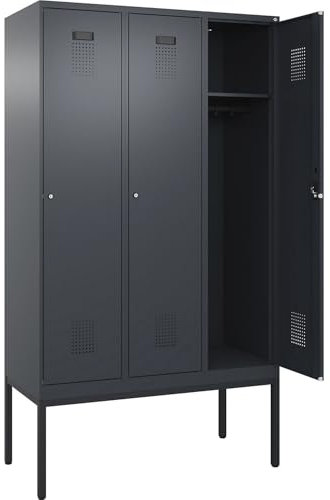 C + P Möbelsysteme C+P | Spind Evolo Plus | 3 Abteile | grau | B 1200 mm | mit schmalen Füßen | Zylinderschloss