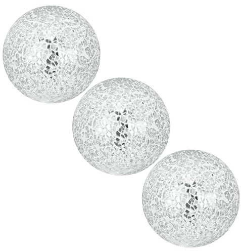 M METERXITY 3-Pack Decorative Ball for Bowls, 3 Inch Mosaic Glass Balls Decorative Glass Orbs for Home Decor/Dining Tables/Wedding Party/Coffee Table/Centerpiece Decor [Silver]