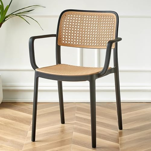 Mid Century Retro-Stühle aus Rattan-Kunststoff, stapelbar, für kommerzielle Veranstaltungen und Esszimmer, Set mit 2 Lounge-Stühlen für den Innenbereich, 45,7 x 50,8 x 78,7 cm, leicht und Design