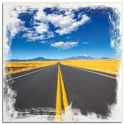 Wallario Wandbild aus Holz Route 89 in Arizona - Am Ende der Horizont - 50 x 50 cm in Premium-Qualität: Brillante Farben